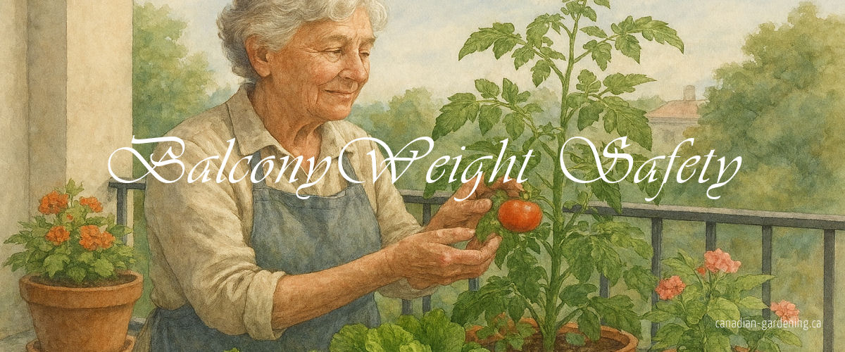 senior on balcony tending her container garden - with weight and wind safety in mind.