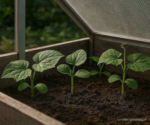 Cucumber seedlings in cold frame